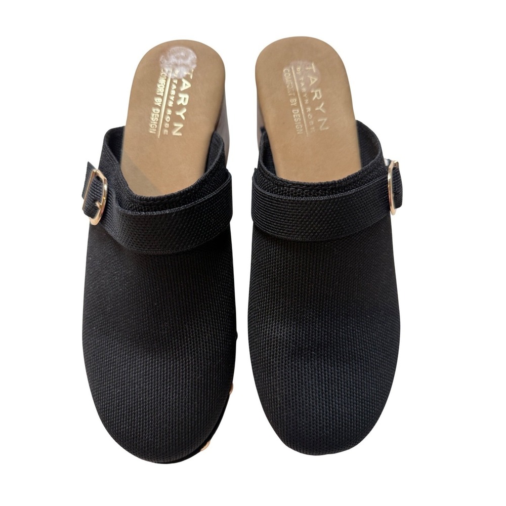 Taryn by Taryn Rose Fazie Black Knit Buckle Studded Platform Clogs Mules Size 10